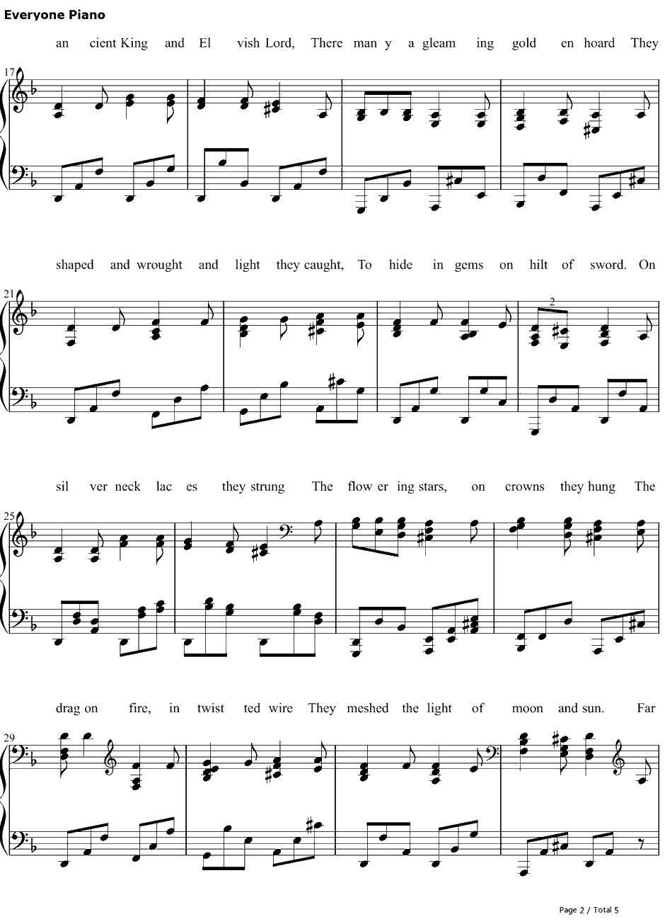 Far over the Misty Mountains Cold钢琴谱-Tolkien-霍比特人OST2