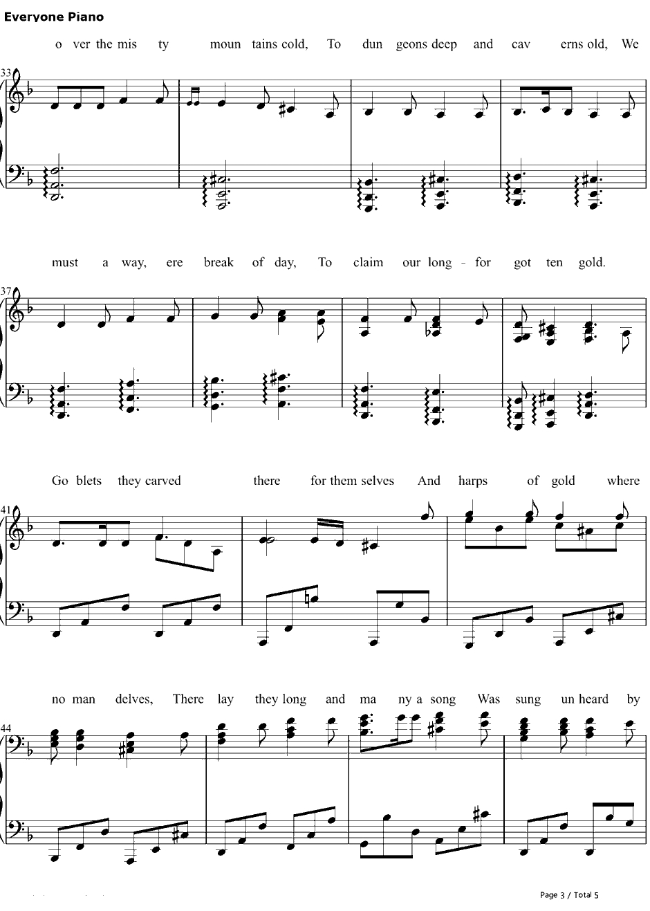 Far over the Misty Mountains Cold钢琴谱-Tolkien-霍比特人OST3