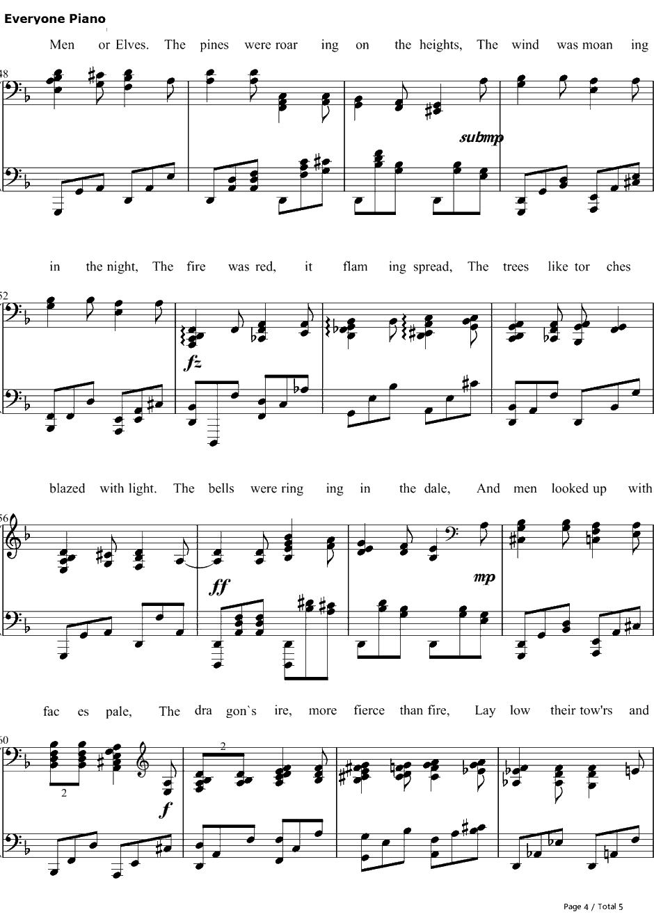 Far over the Misty Mountains Cold钢琴谱-Tolkien-霍比特人OST4