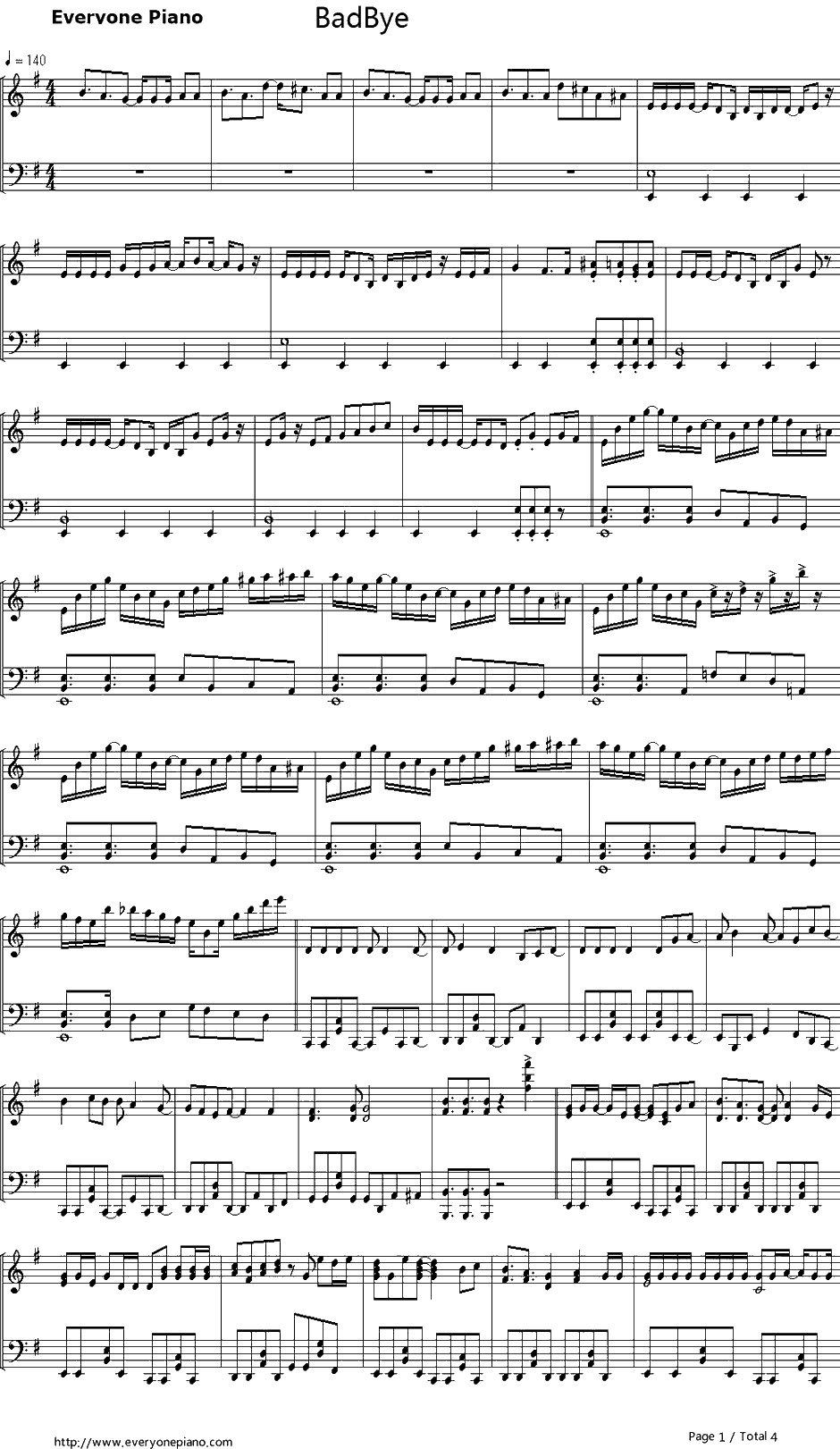 BadBye钢琴谱-初音ミク1