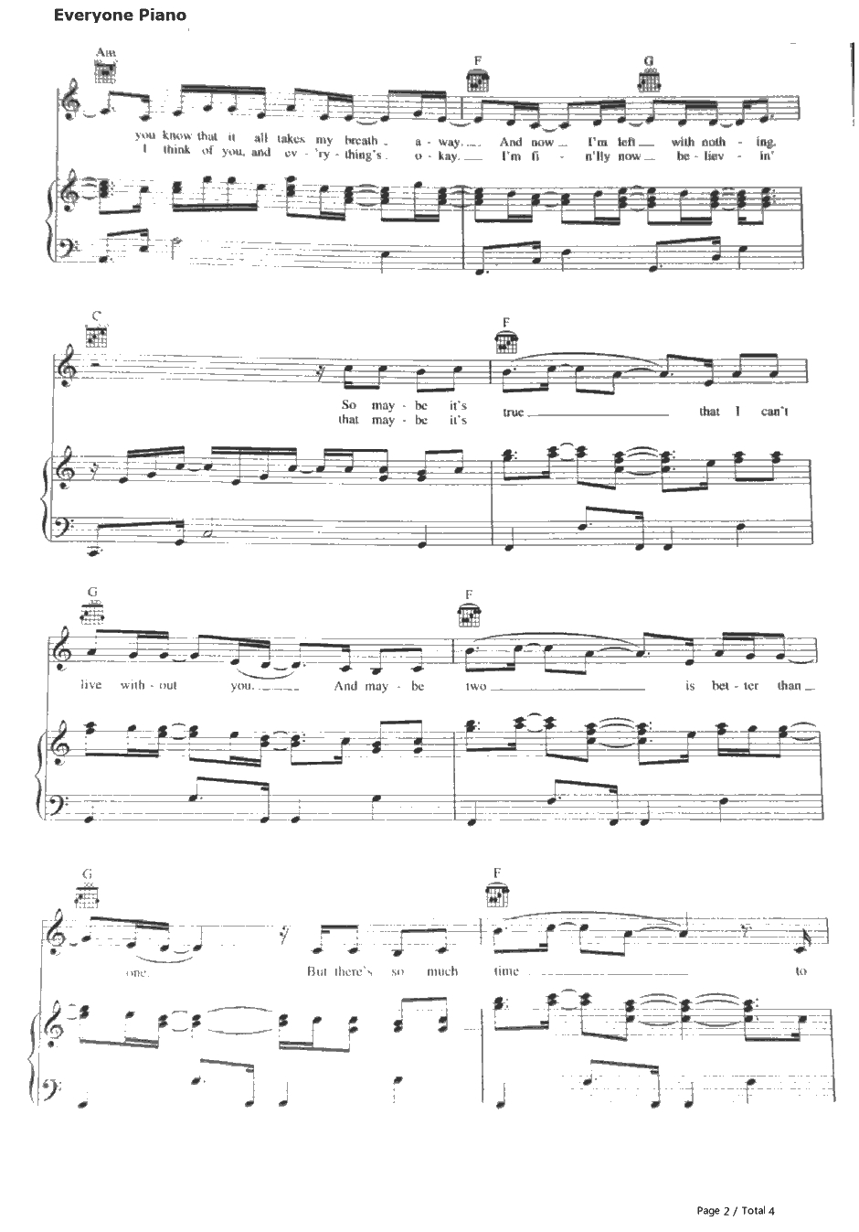 Two Is Better Than One钢琴谱-BoysLikeGirlsFeat.TaylorSwift2