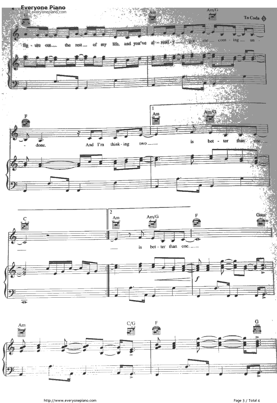 Two Is Better Than One钢琴谱-BoysLikeGirlsFeat.TaylorSwift3