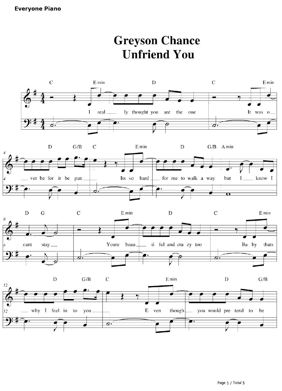 Unfriend You钢琴谱-GreysonChance1