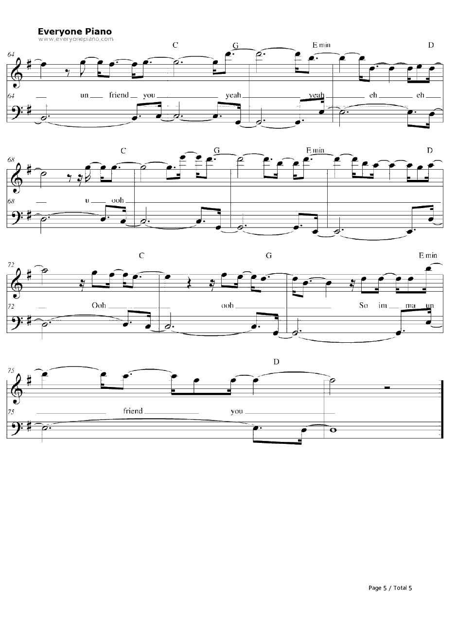 Unfriend You钢琴谱-GreysonChance5