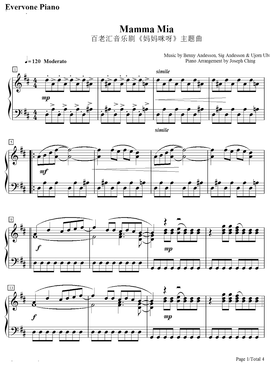 Mamma Mia钢琴谱-ABBA1