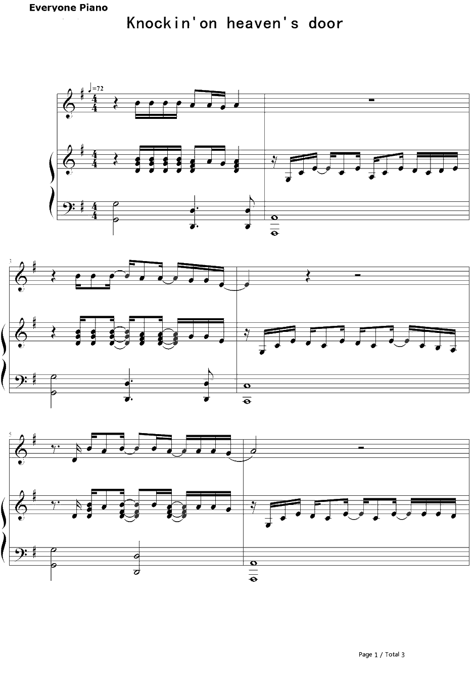 Knockin' on Heaven's Door钢琴谱-鲍勃·迪伦1