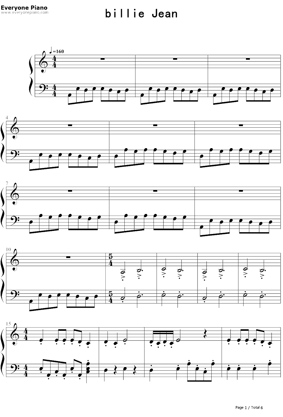 Billie Jean钢琴谱-迈克尔·杰克逊1