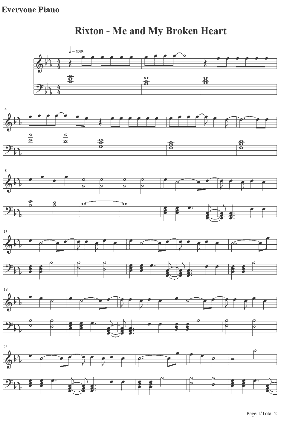 Me and My Broken Heart钢琴谱-Rixton1