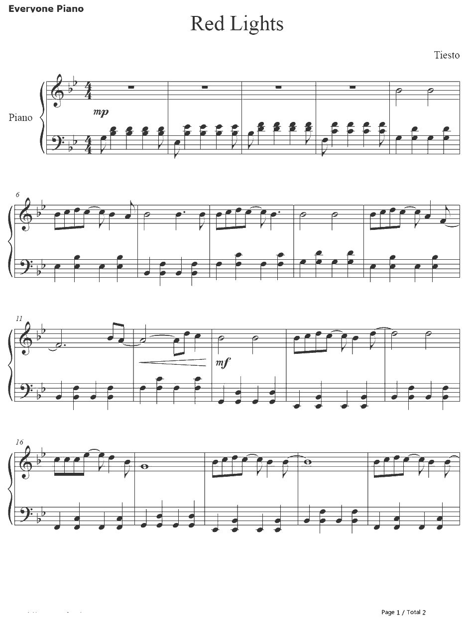 Red Lights钢琴谱-Tiesto1