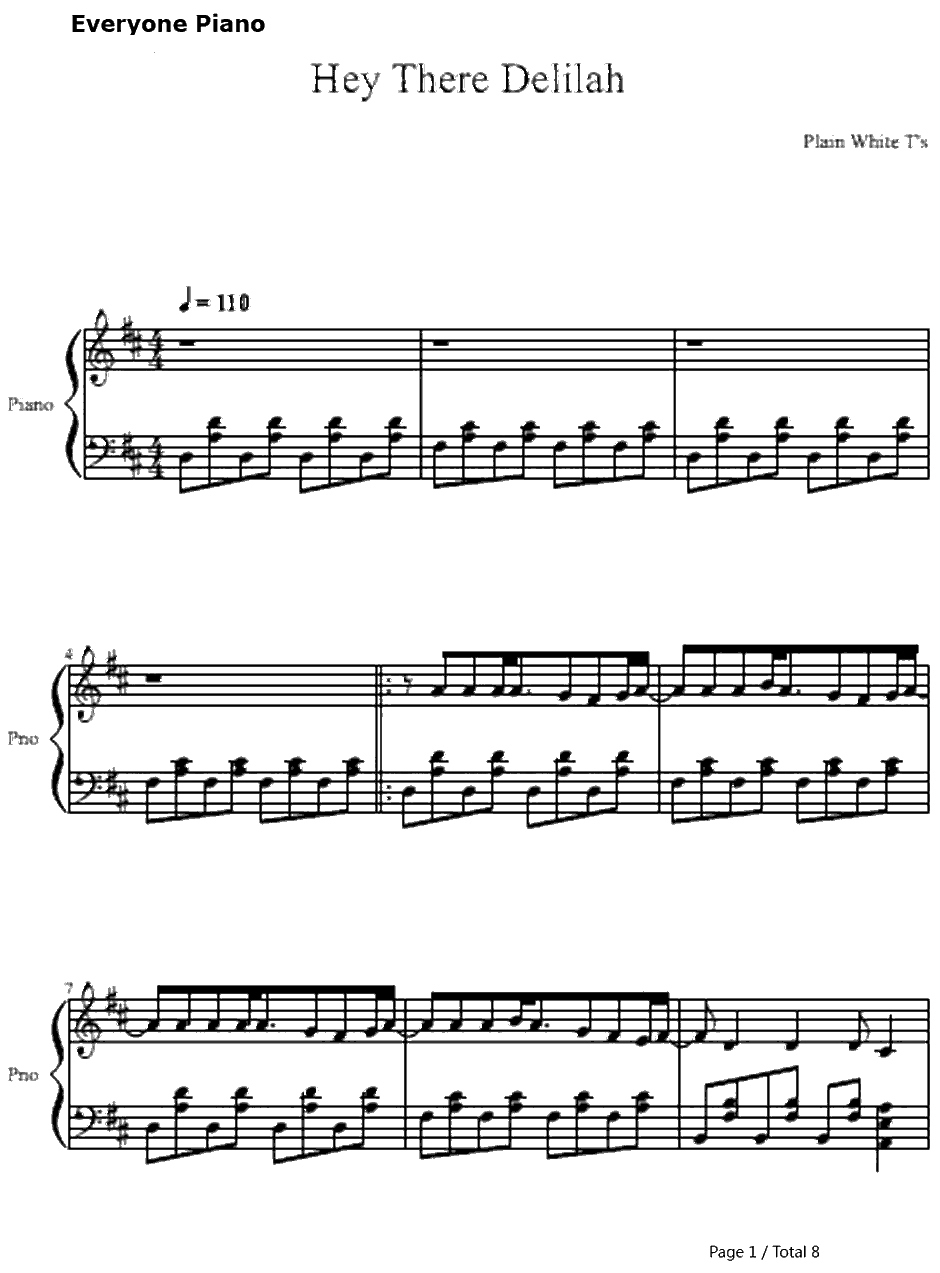 Hey There Delilah钢琴谱-PlainWhiteT's1