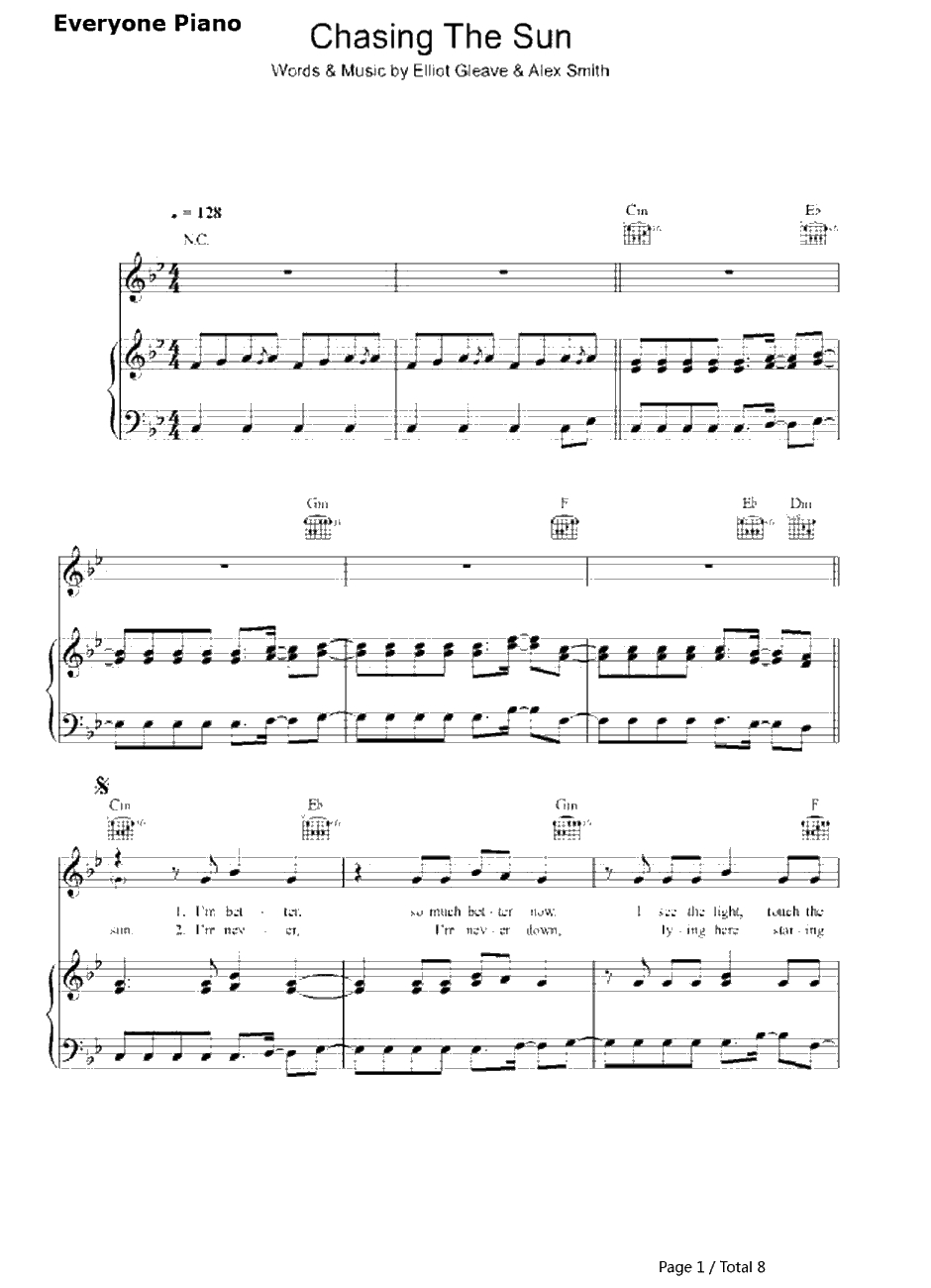 Chasing the Sun钢琴谱-TheWanted-冰川时代4主题曲1