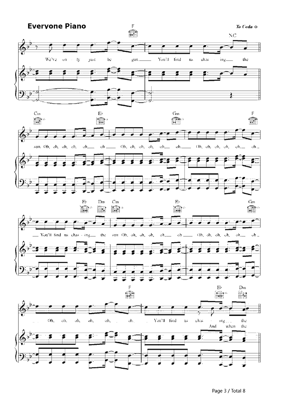 Chasing the Sun钢琴谱-TheWanted-冰川时代4主题曲3