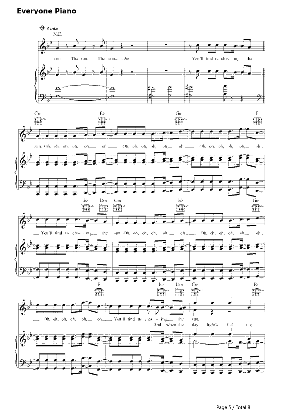 Chasing the Sun钢琴谱-TheWanted-冰川时代4主题曲5