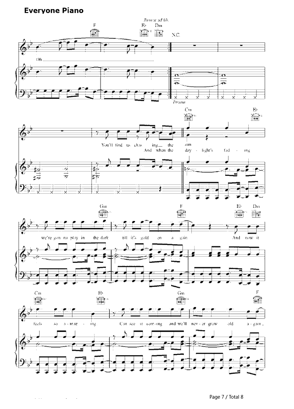 Chasing the Sun钢琴谱-TheWanted-冰川时代4主题曲7