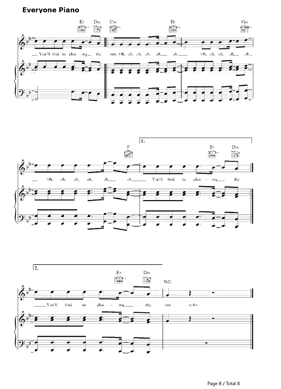 Chasing the Sun钢琴谱-TheWanted-冰川时代4主题曲8