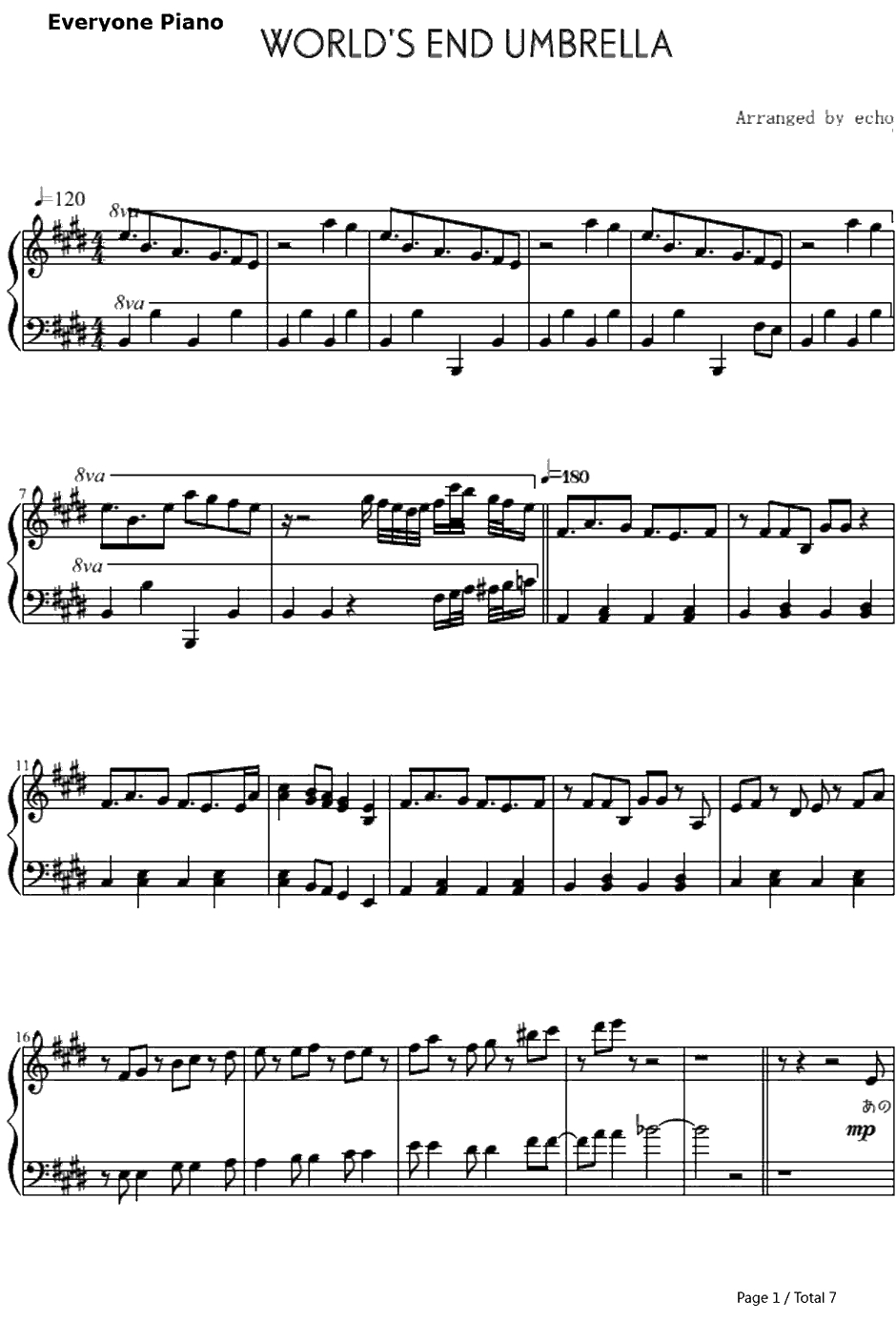WORLD’S END UMBRELLA钢琴谱-初音ミク1