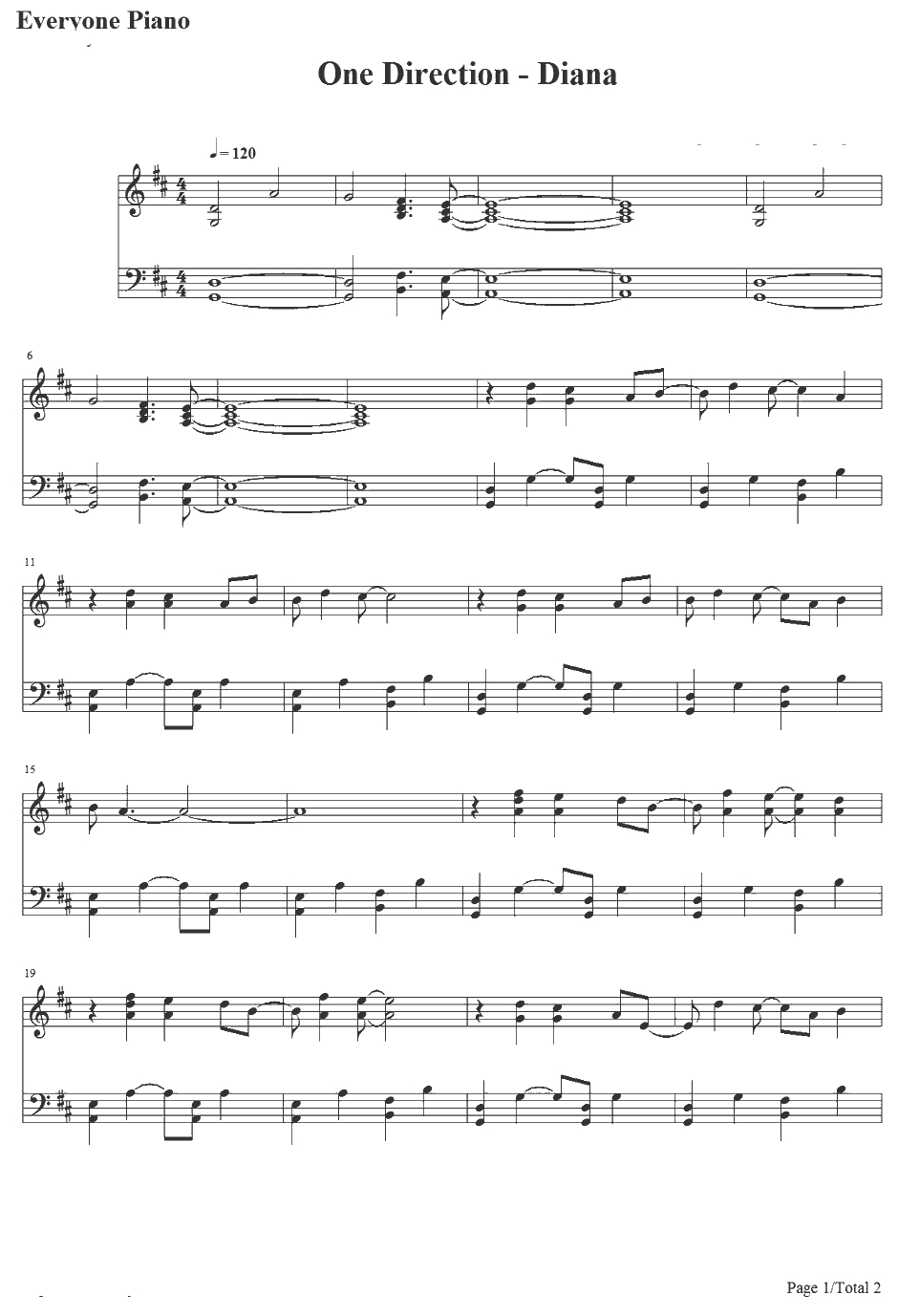 Diana钢琴谱-OneDirection单向组合1