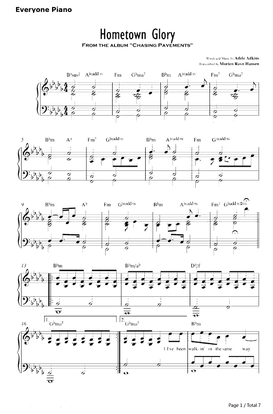 Home town Glory钢琴谱-Adele1