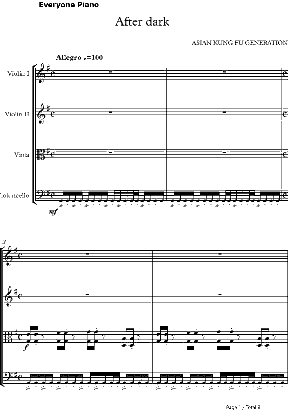 アフターダーク钢琴谱-ASIANKUNG-FUGENERATION-死神OP71