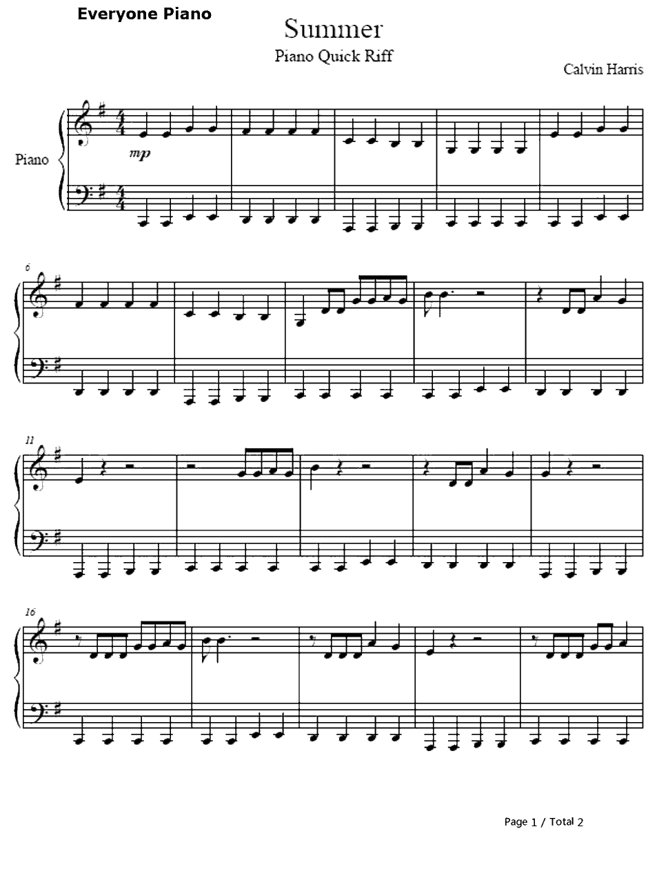 Summer钢琴谱-简单版CalvinHarris1