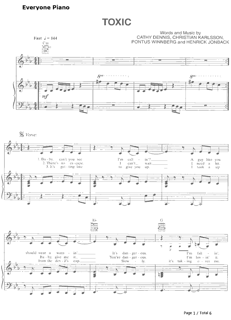 Toxic钢琴谱-BritneySpears1