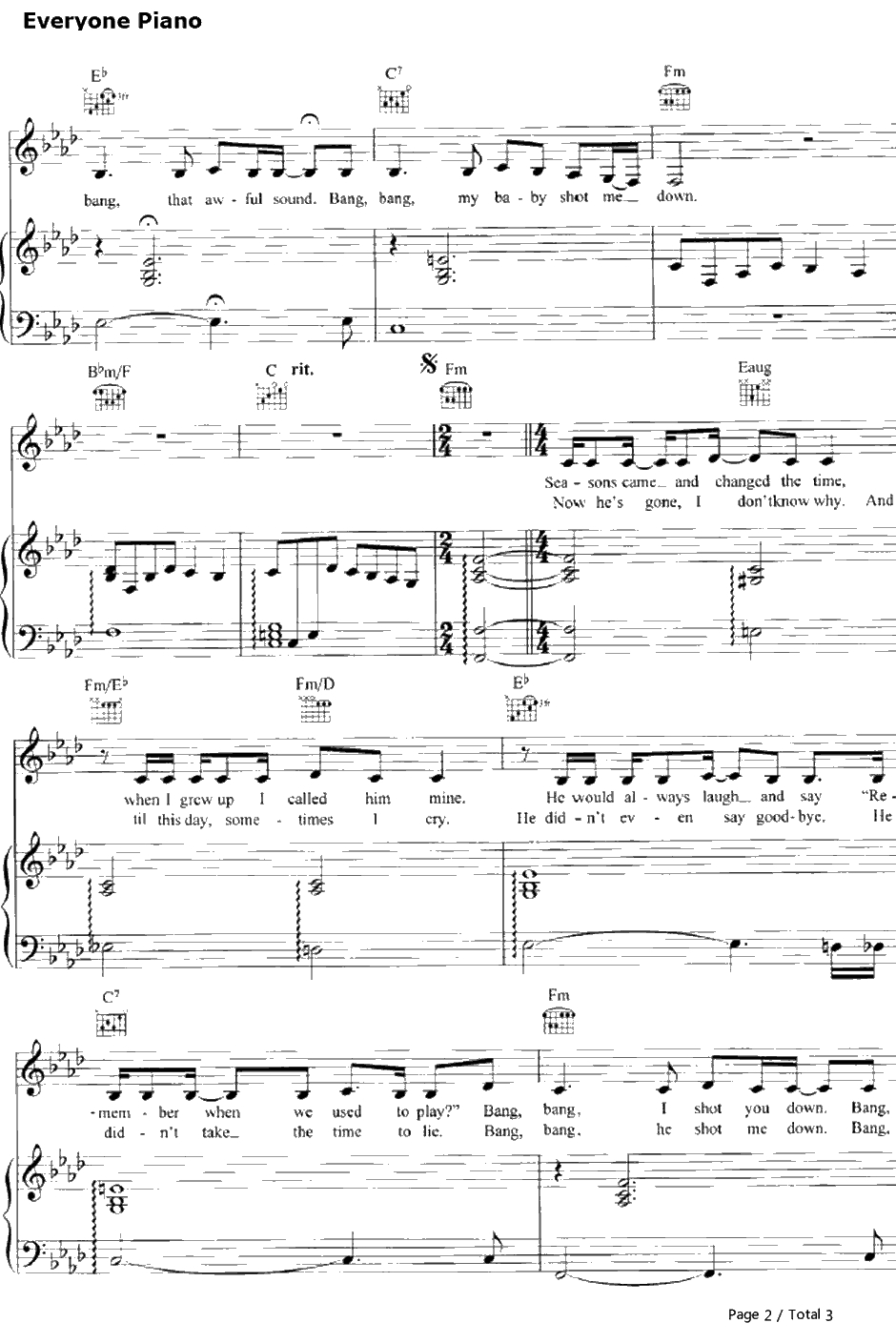 Bang Bang(MyBabyShotMeDown)钢琴谱-NancySinatra2