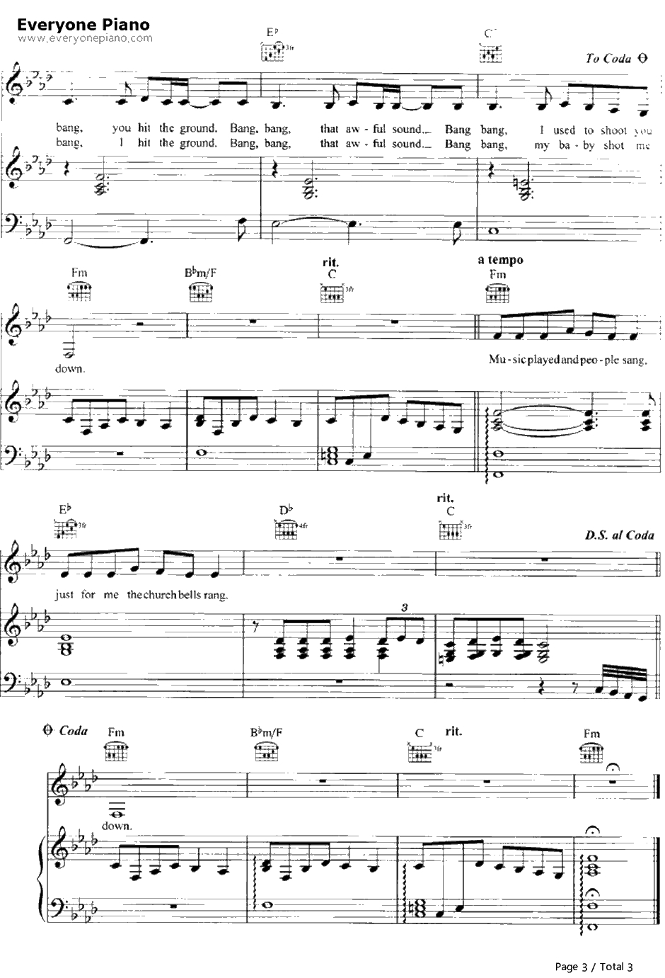 Bang Bang(MyBabyShotMeDown)钢琴谱-NancySinatra3