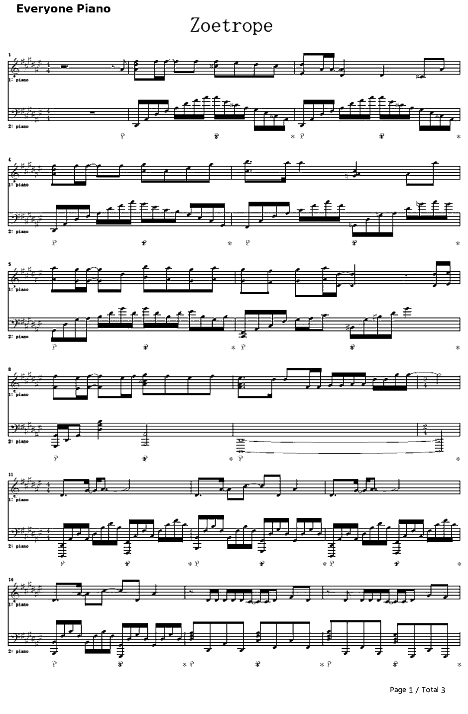 Zoetrope钢琴谱-やなぎなぎ-AmnesiaOP-失忆症OP1