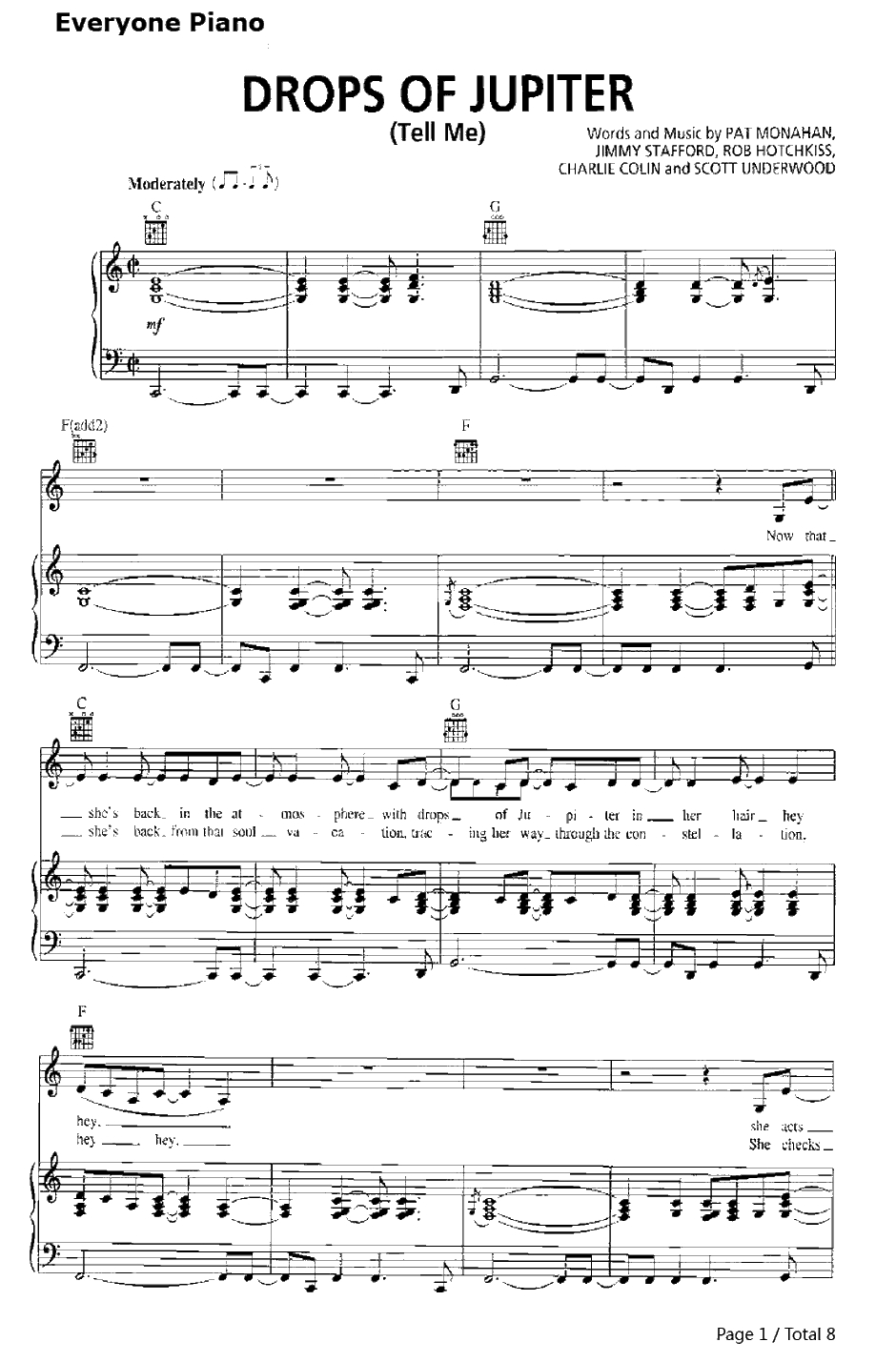 Drops of Jupiter(TellMe)钢琴谱-Train1