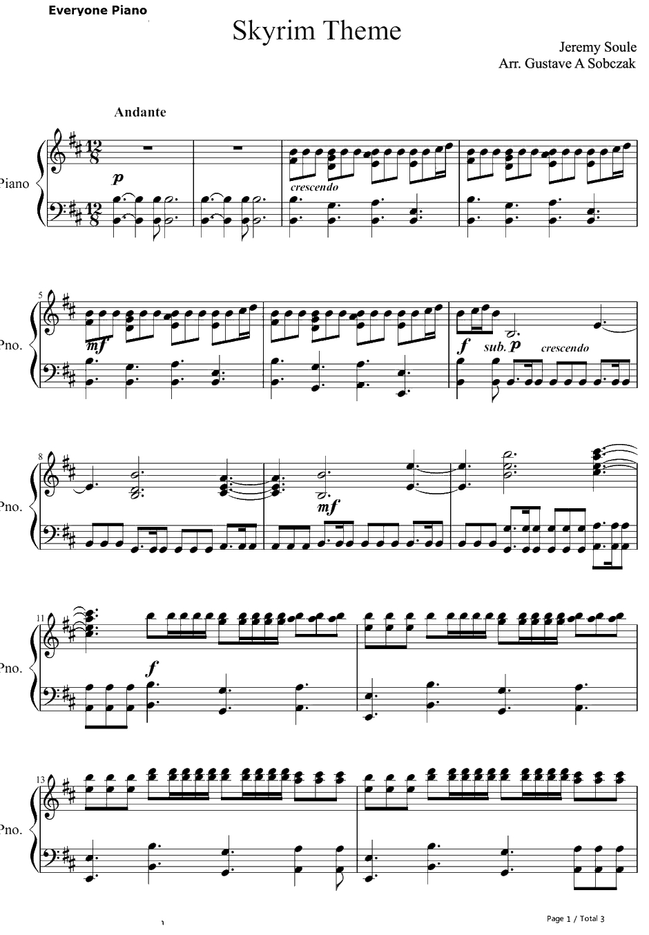 上古卷轴5:天际主题曲钢琴谱-Skyrim1