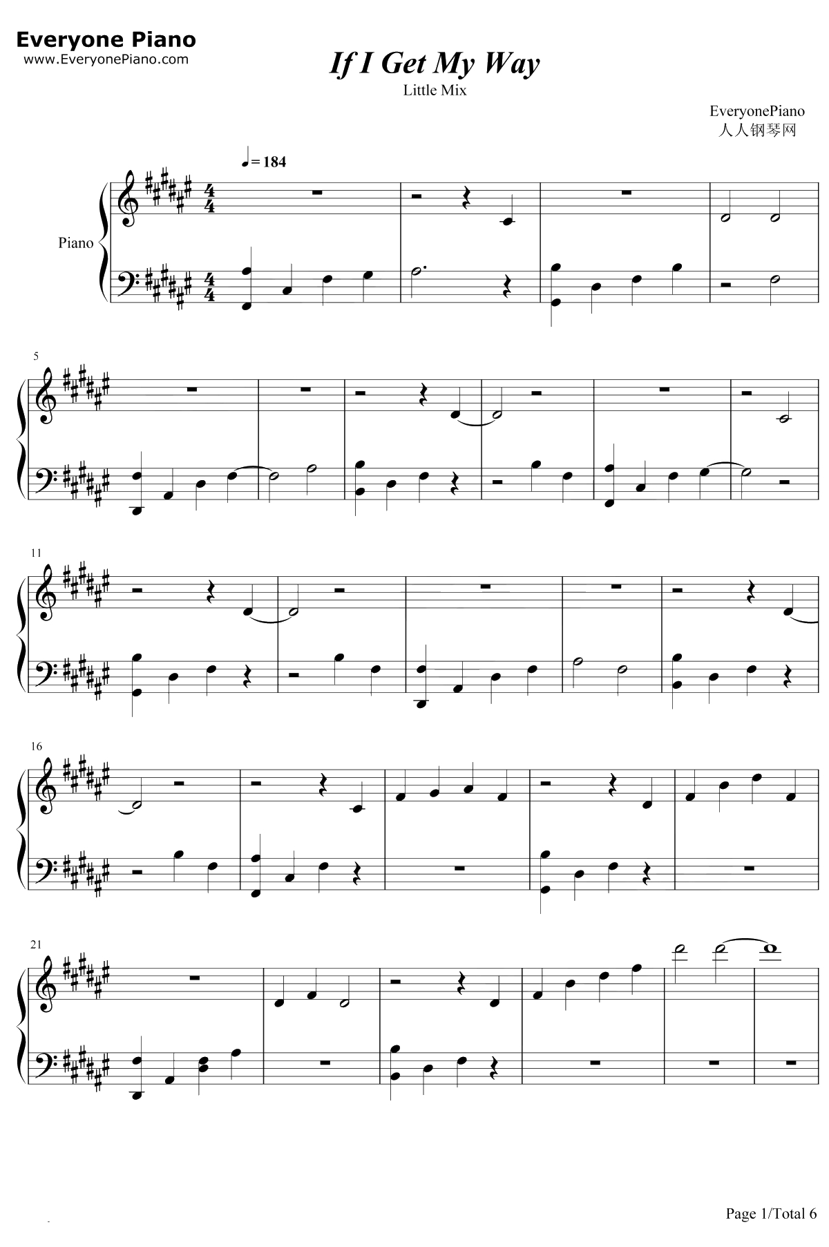 If I Get My Way钢琴谱-Little Mix1
