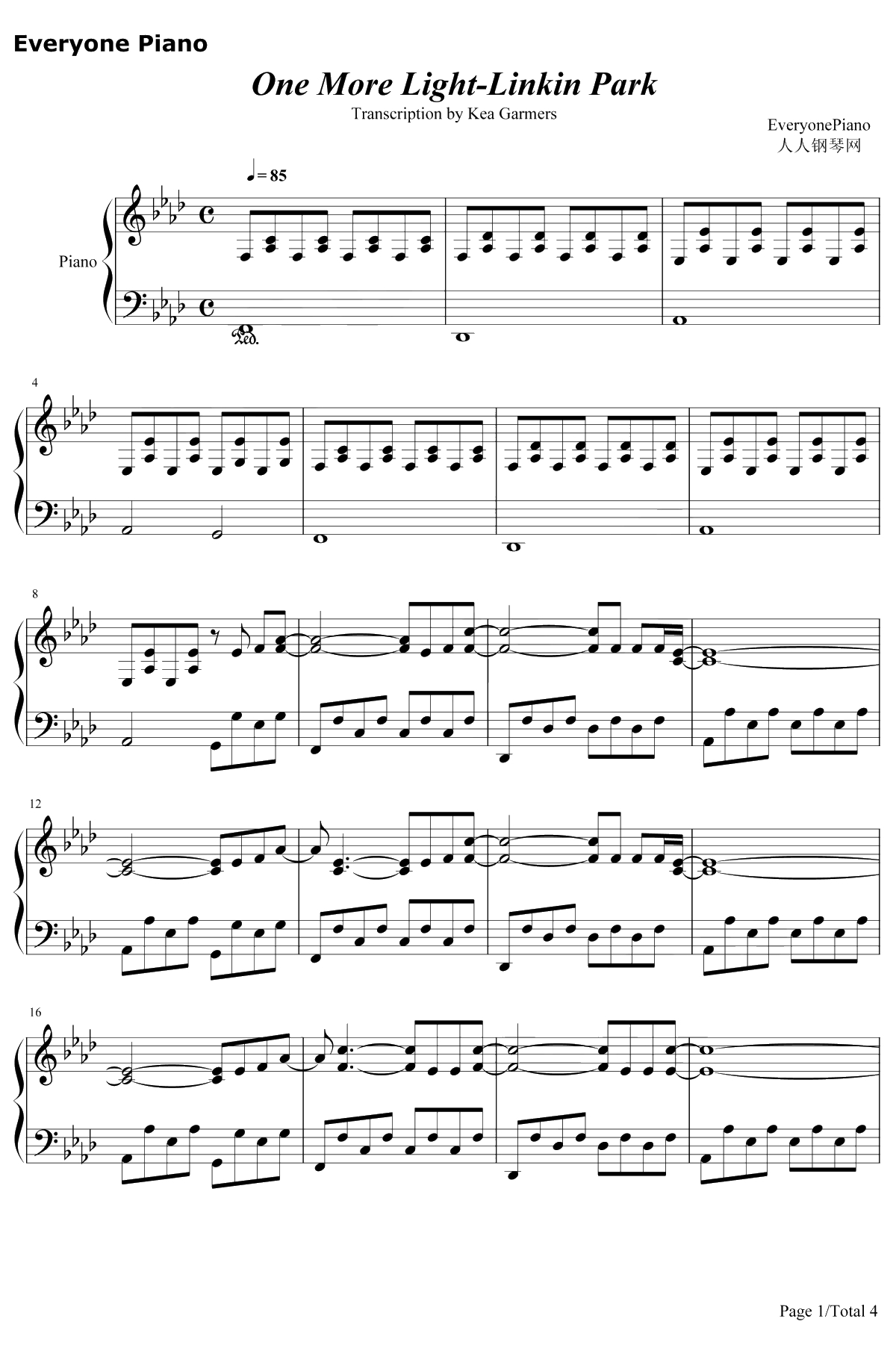 One More Light钢琴谱-Linkin Park1