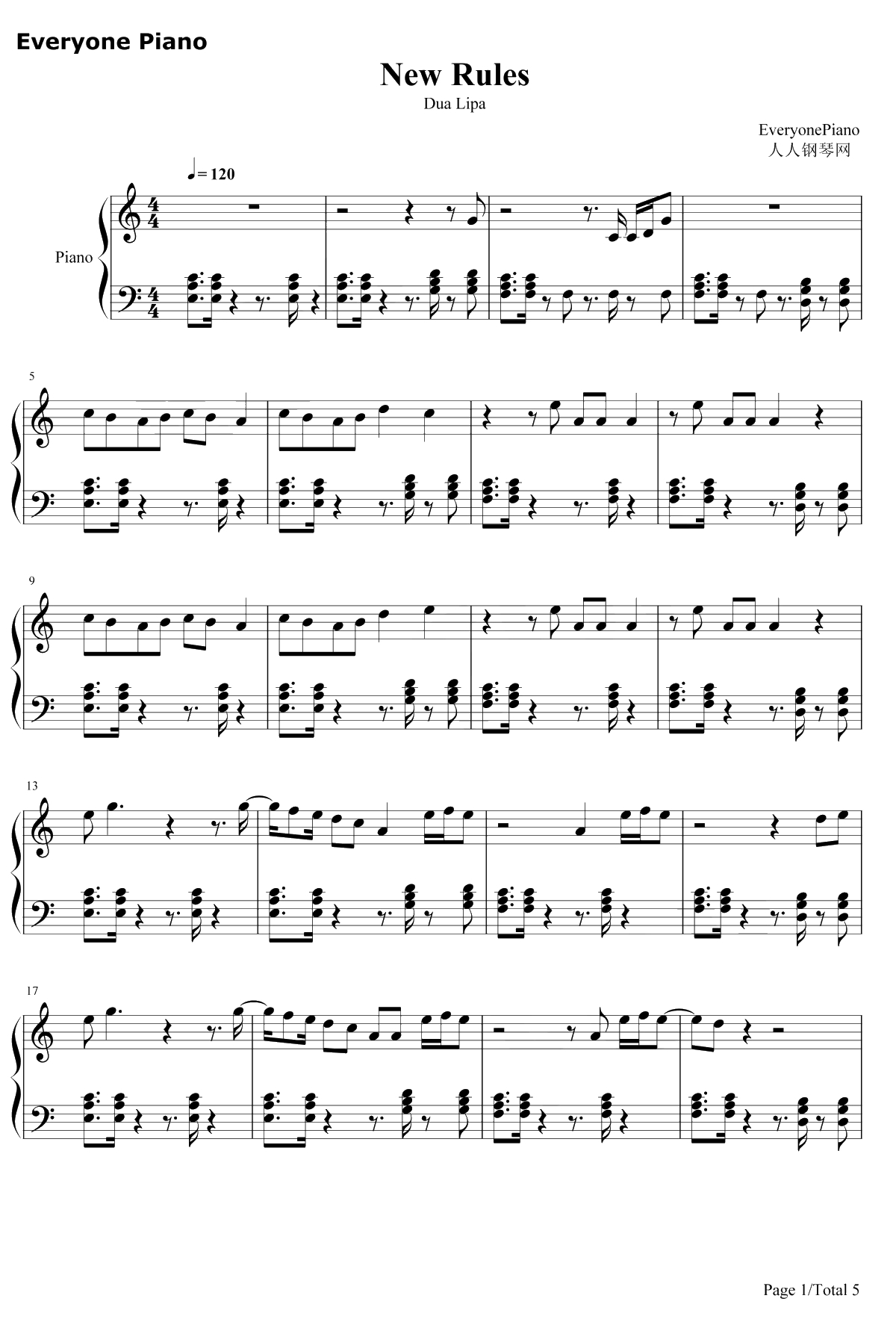 New Rules钢琴谱-Dua Lipa1