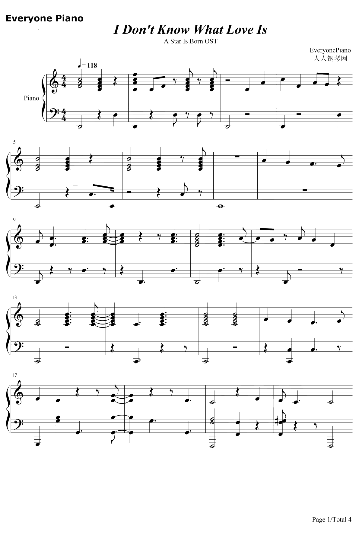 I Don't Know What Love Is钢琴谱-Lady Gaga/Bradley Cooper1