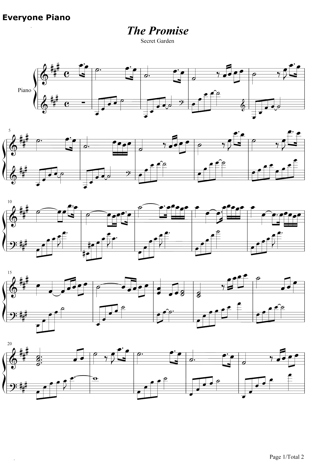 The Promise钢琴谱-Secret Garden1