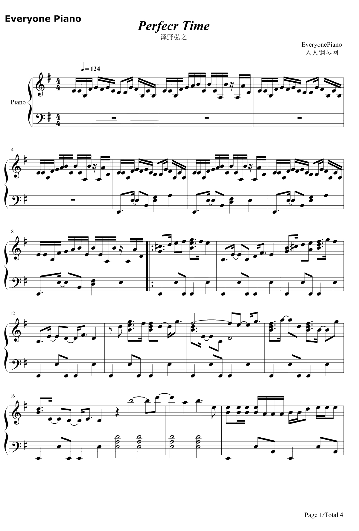 Perfect Time钢琴谱-泽野弘之-断剑神曲1