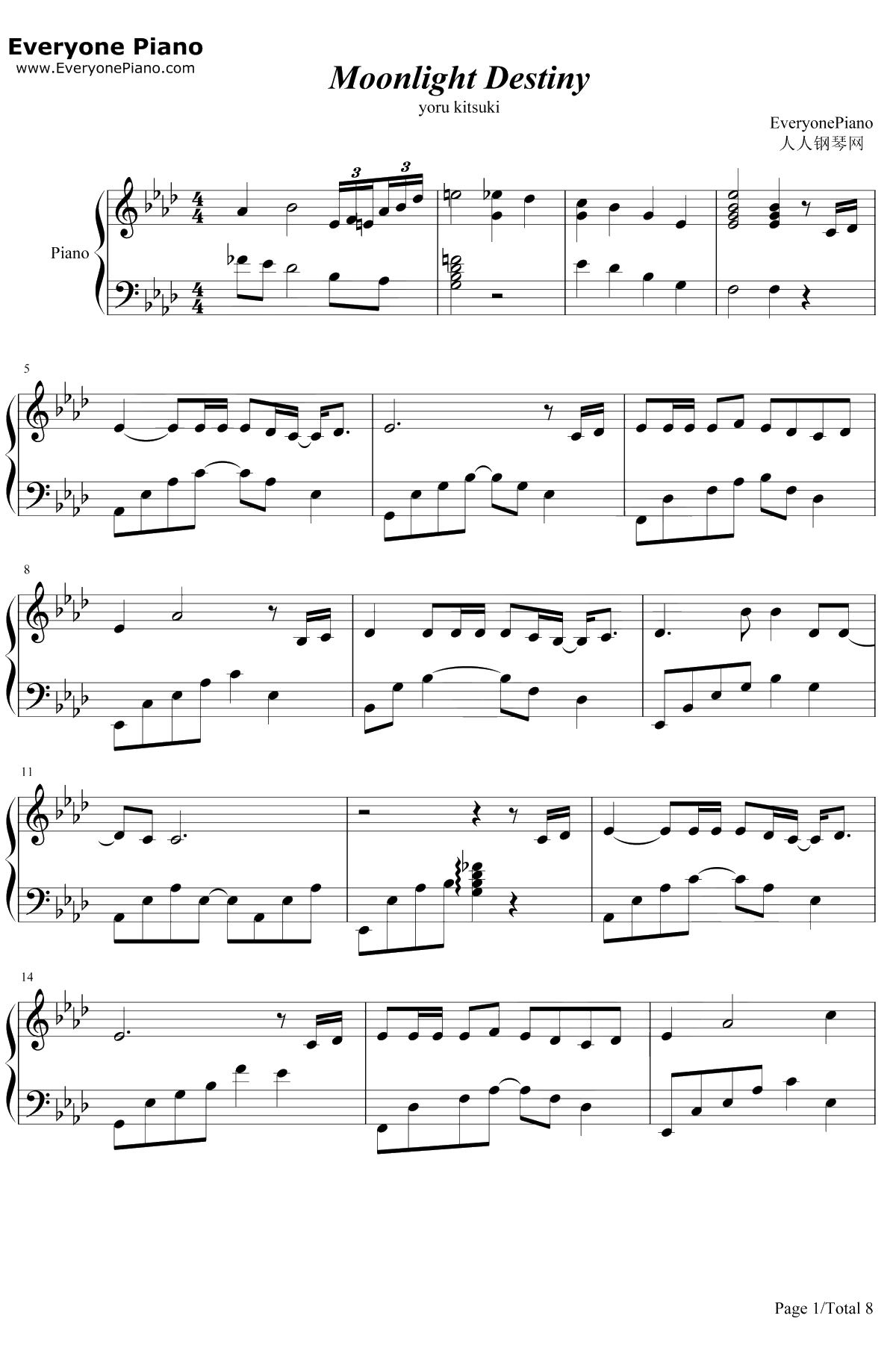 Moonlight Destiny钢琴谱-りすこ、わかfromSTAR☆ANIS-月光下的命运-偶像活动OST1