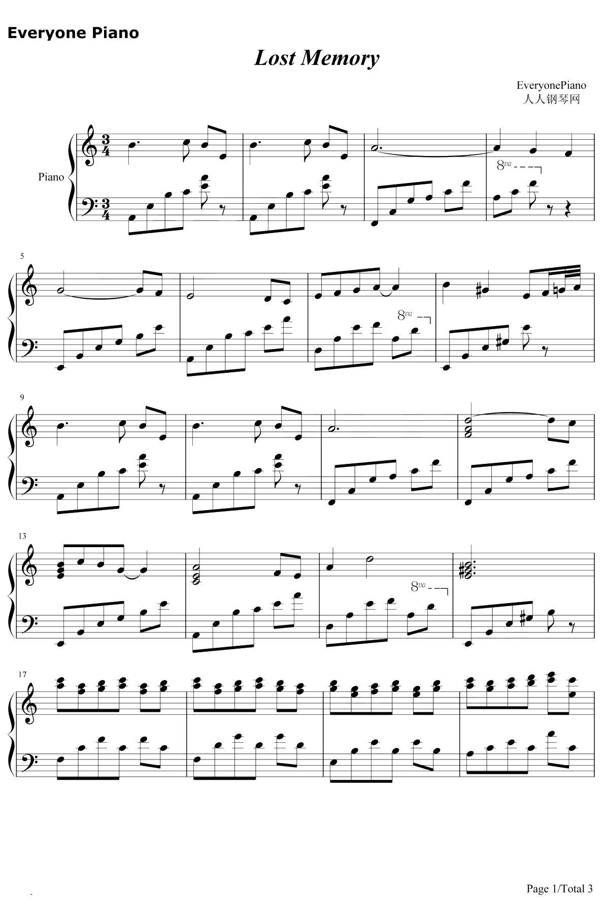 Lost Memory钢琴谱-S.E.N.S.-xxxHolicOST1