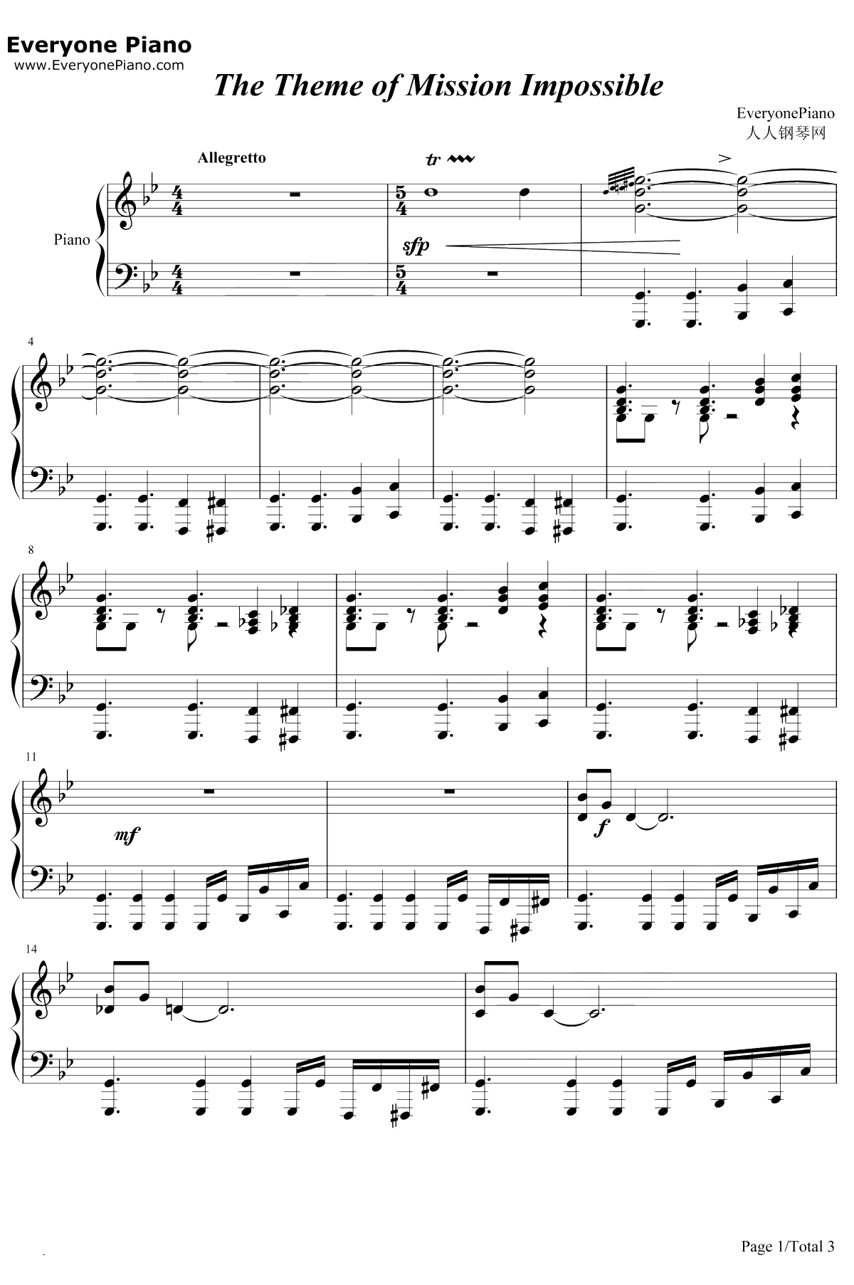 The Theme of Mission Impossible钢琴谱-LaloSchifrin-TheThemeofMissionImpossible1