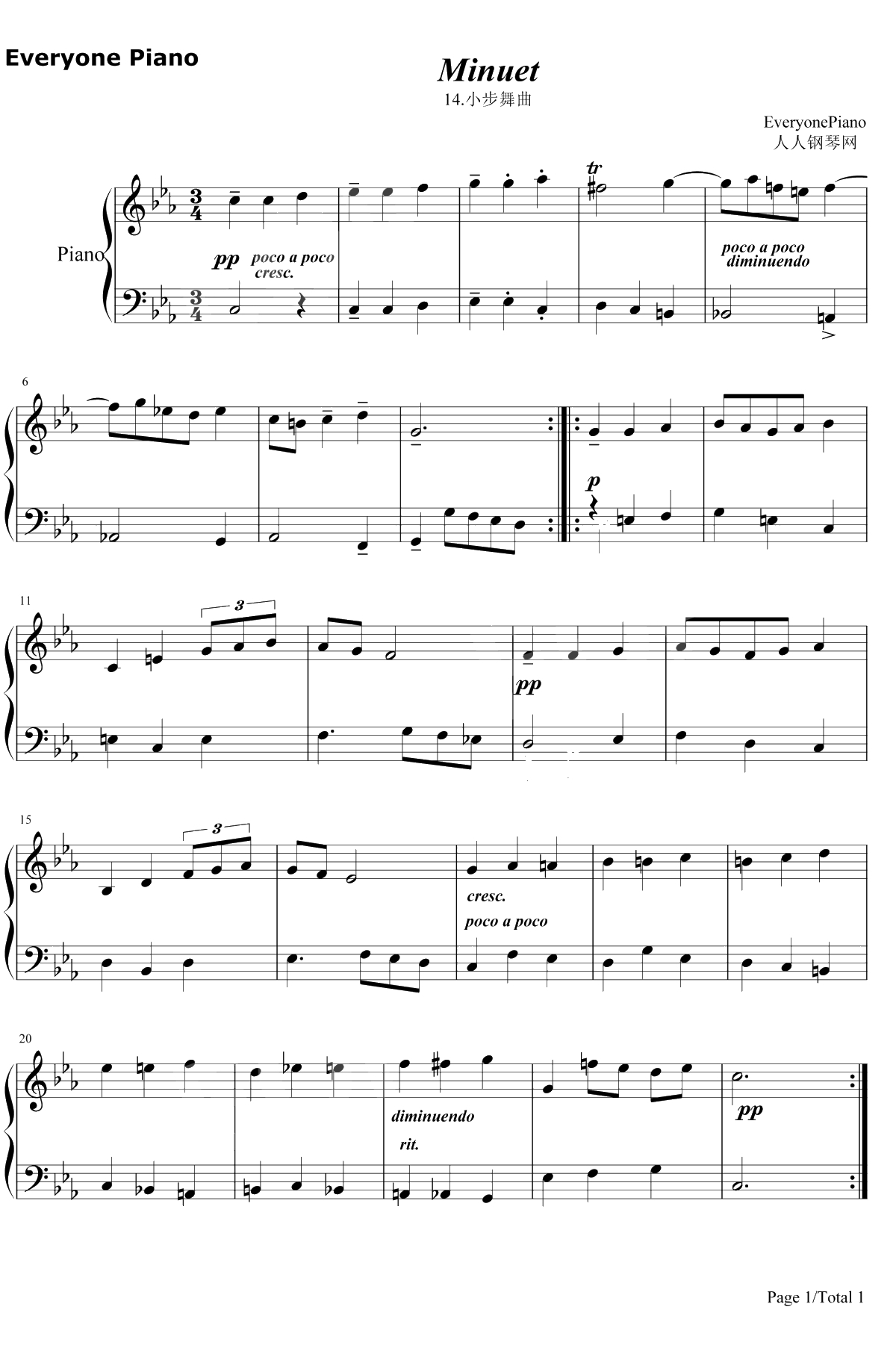 小步舞曲14钢琴谱-巴赫1