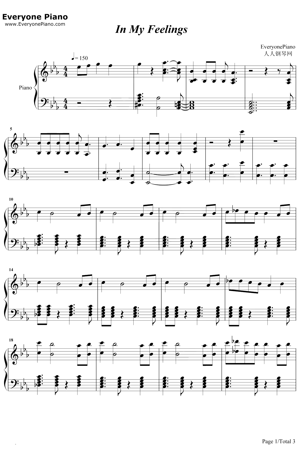 In My Feelings钢琴谱-Drake1