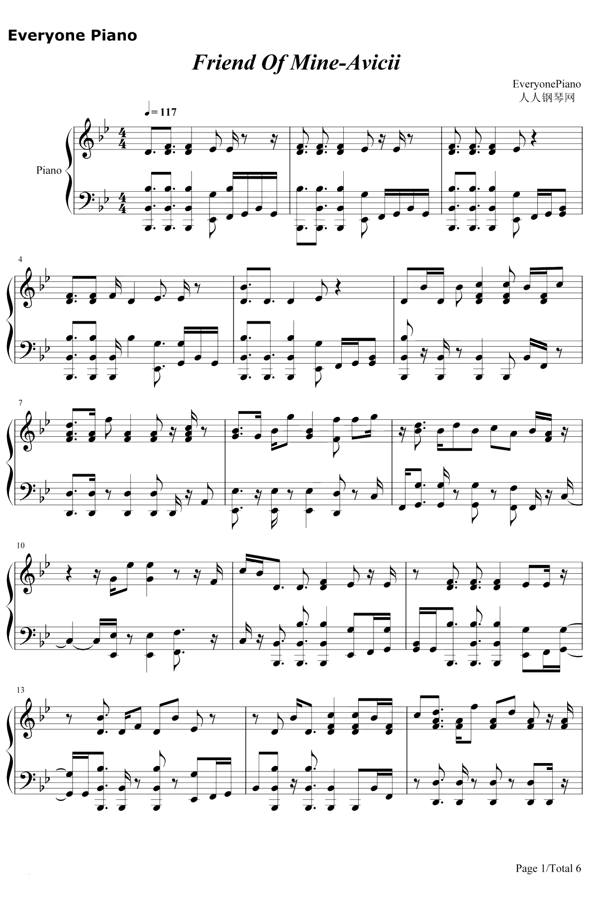 Friend Of Mine钢琴谱-Avicii1