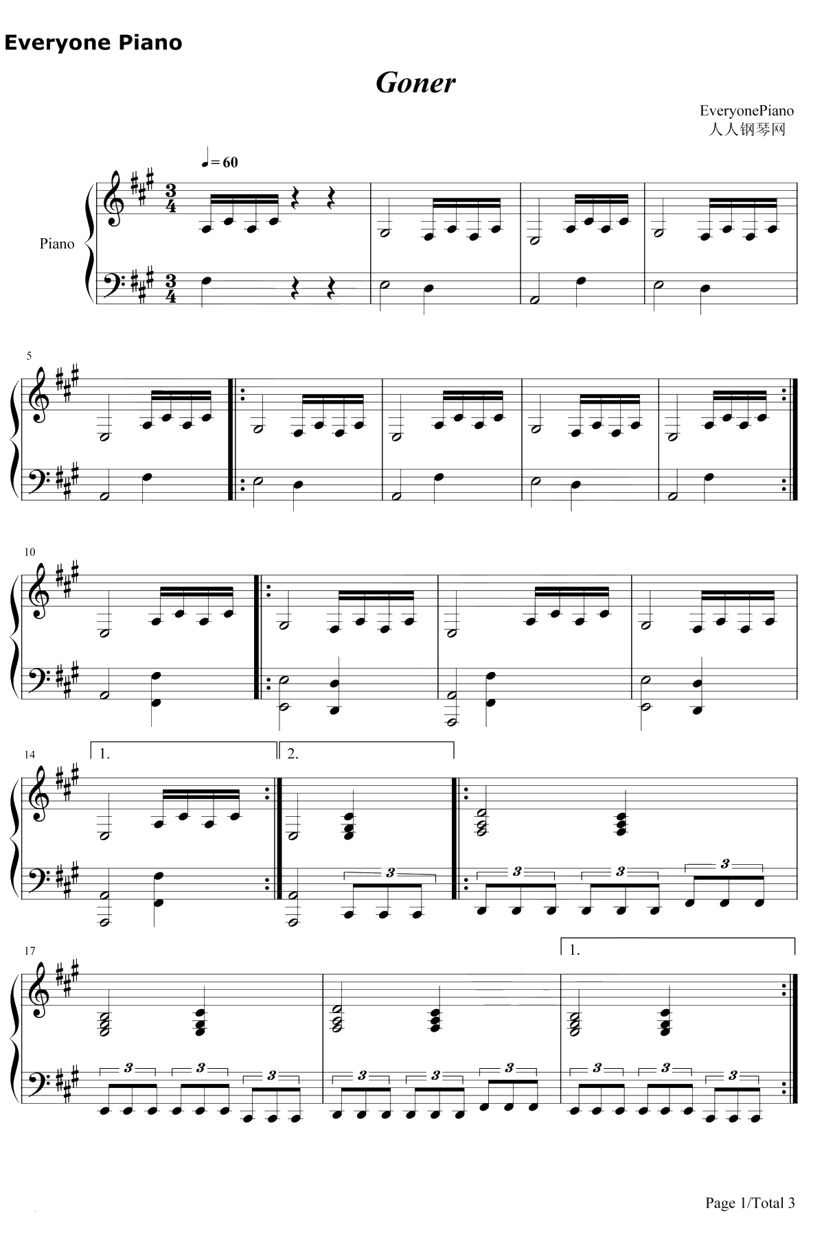 Goner钢琴谱-TwentyOnePilots1