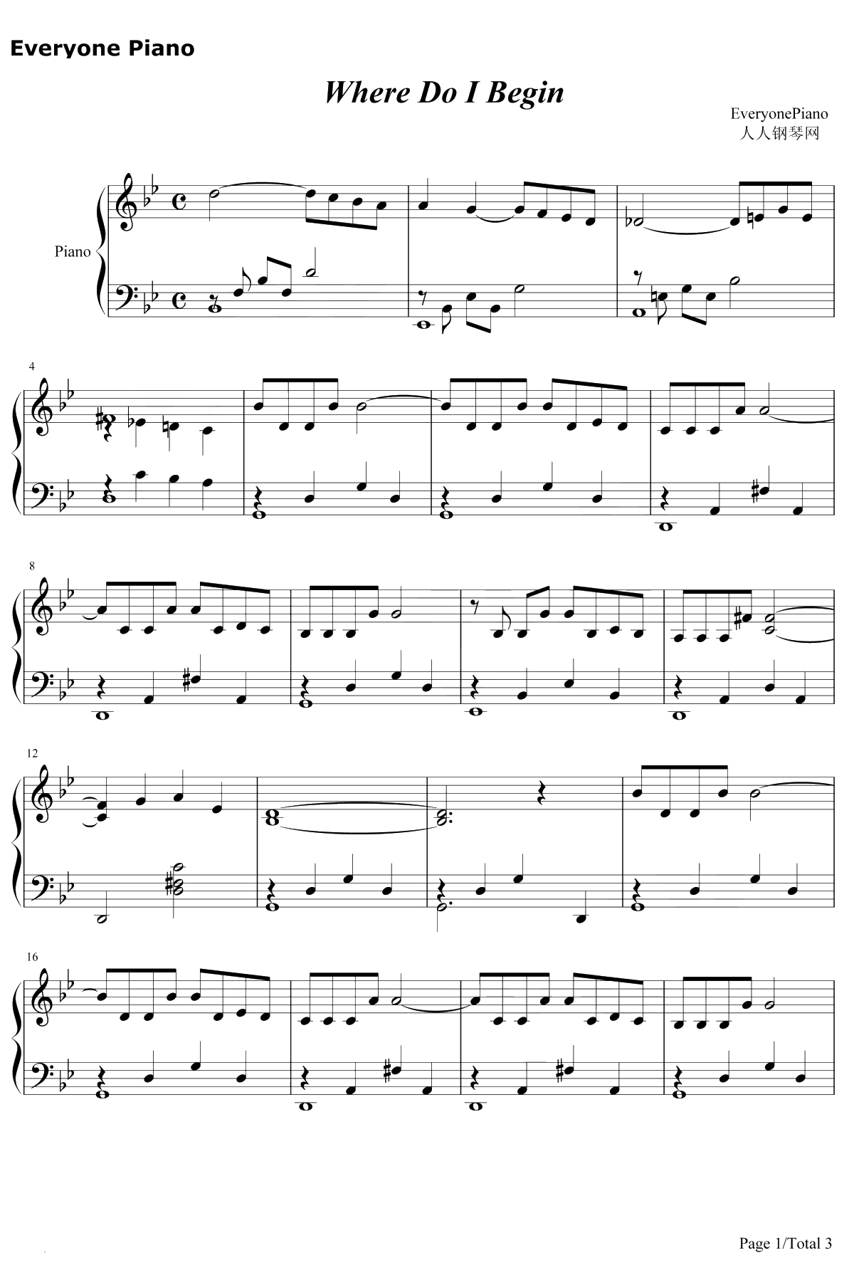 Where Do I Begin钢琴谱-AndyWilliams-爱情故事主题曲1