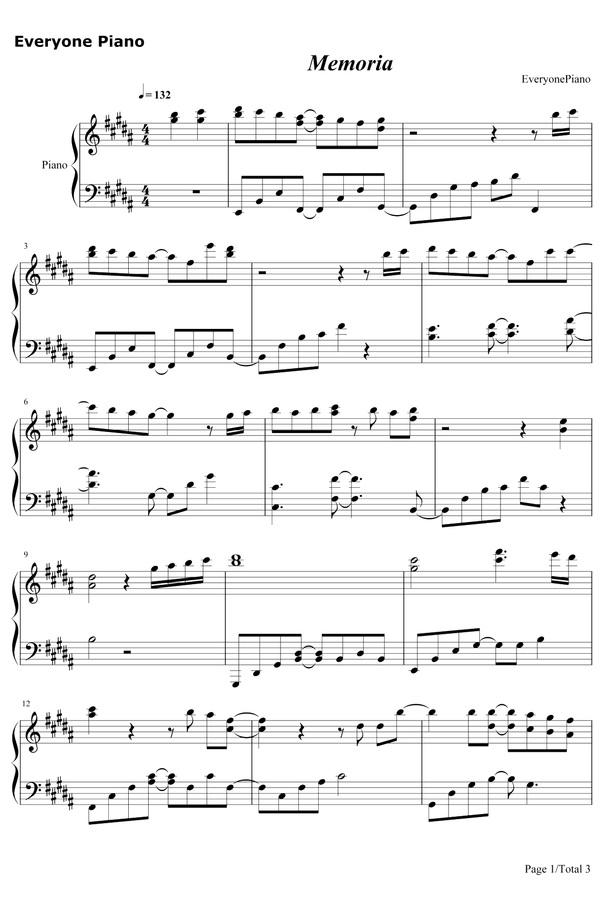 MEMORIA钢琴谱-蓝井エイル蓝井艾露-Fate/ZeroED11