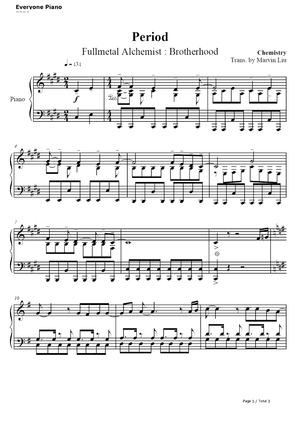 Period钢琴谱-化学超男子(CHEMISTRY)-ピリオド-钢之炼金术师FULLMETALALCHEMISTOP41