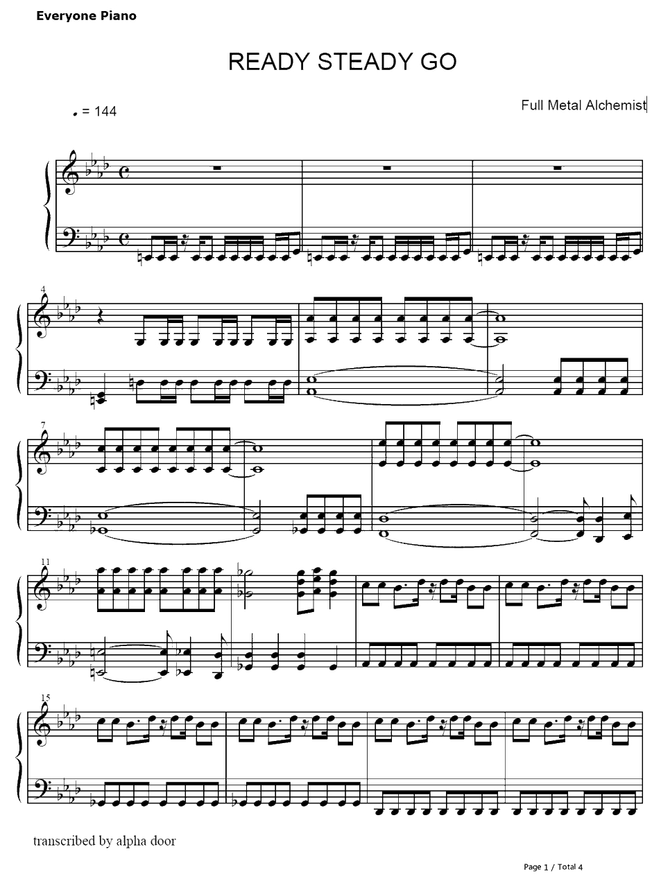 Ready Steady Go钢琴谱-彩虹乐队(L'Arc-en-Ciel)-钢之炼金术师OP21