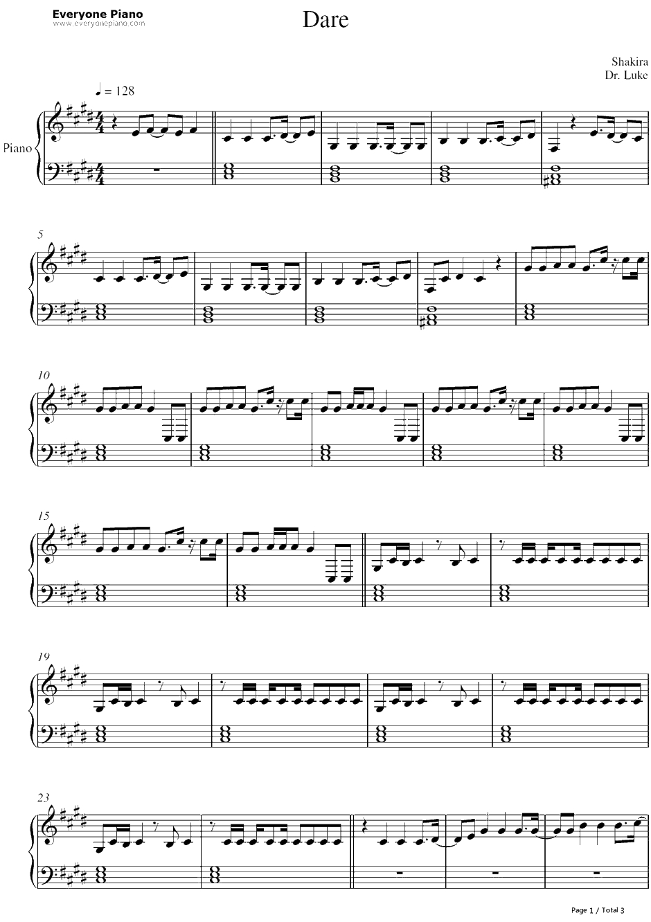 Dare(La La La)钢琴谱-Shakira1