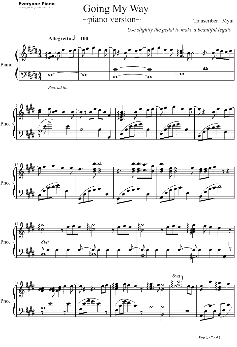 Going My Way钢琴谱-Yozuca*-女生万岁OP11