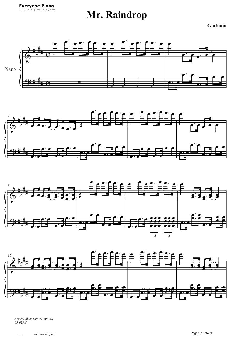 Mr.Raindrop钢琴谱-Amplified-银魂ED21